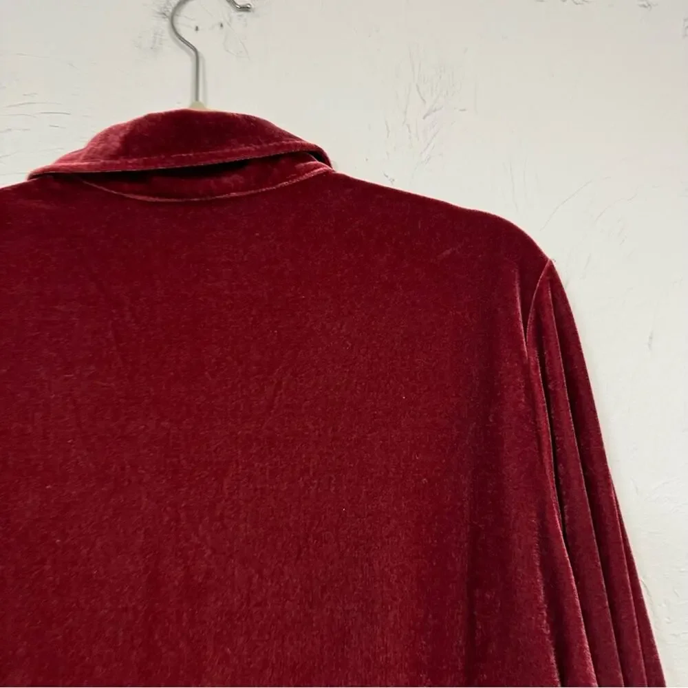Soft Surroundings Red Velvet Button Down Tunic Blouse Womens L Fall Boho Classic_9
